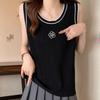 Tank Tops Women 2025 Summer Sleeveless O-Neck White Black Knitted Floral Tank Tops Camis Women Tops JJ240