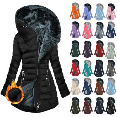 Wintermantel Damen Warme Jacke Lang Elegant Damen Langarm Wintermantel mit Tasche