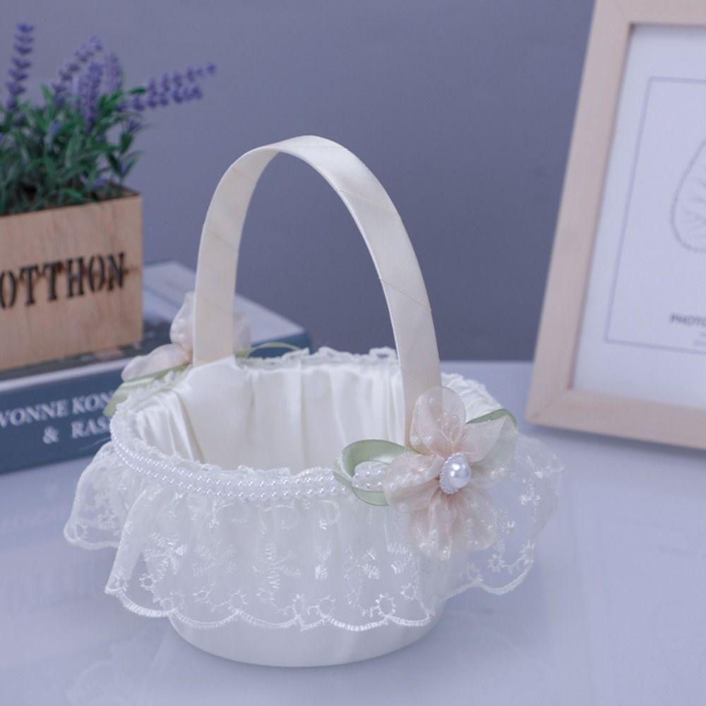 Ribbon Bow Flower Girls Basket Rose Flower Satin Bow Hanbag Sweet Wedding Party Decorations Party