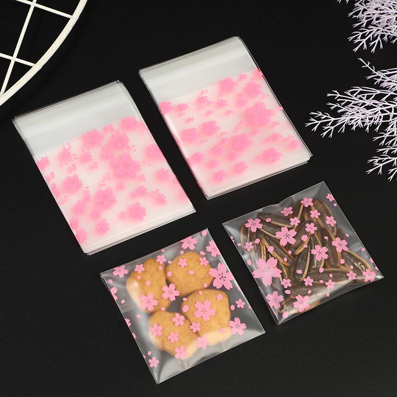 100pcs Transparent Cherry Blossom Packaging Bags Fresh Reusable DIY Dustproof Bags Candy Biscuits Jewelry Bags