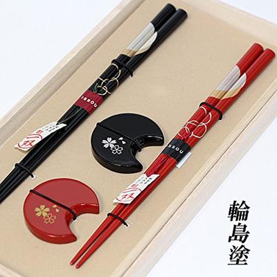 Wajima Lacquer Couple Chopstick Hanazakura Paulownia Wooden Domestically Made In Pair of Wooden Wajima Lacquerware Chopsticks, Yoimachizuki, Rest,