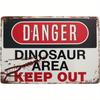 Metal Wall Sign "Danger Dinosaur Area Keep Out" - Rustic Iron Humorous Decor for Man Cave, Coffee Bar & Home - Retro Wall A
