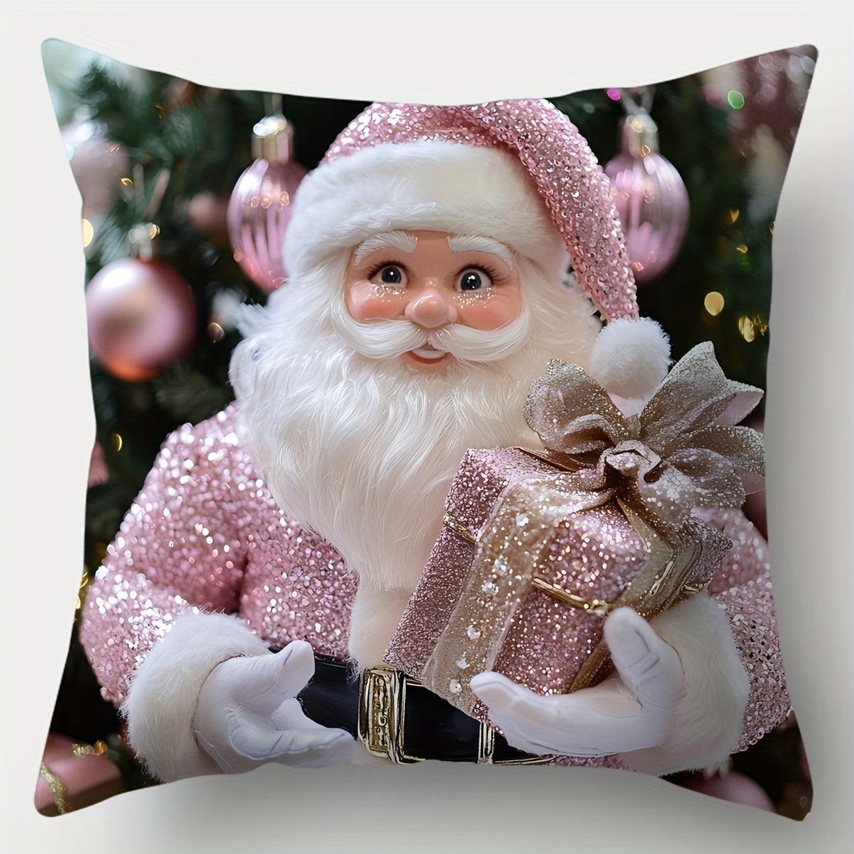 

Pink Christmas Pillowcases: Santa, Snowman, Elf & Deer Designs for Festive Decor Sofa cushion cover New Year home decoration 16x16Inch