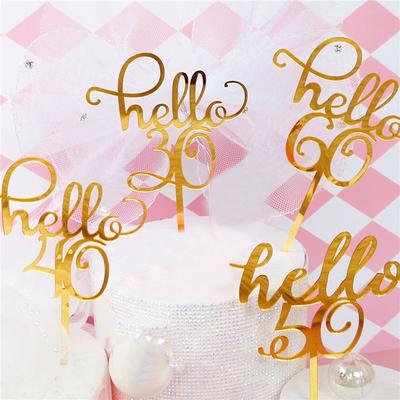 New Wedding Supplies Birthday Gifts Gold Acrylic Cake Topper Letter Number Hello 21/30/40/50/60