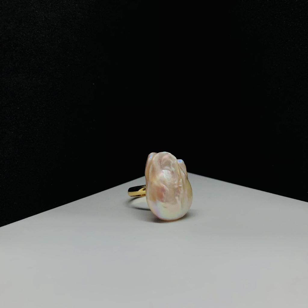 18K Gold-Plated Baroque Pearl Ring, Niche Design, Simple Style