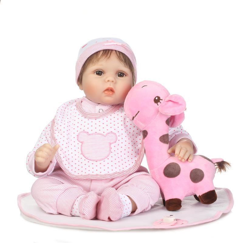 NPK Realistic Reborn Baby Doll - Cute Play House Baby Girl 55 cm, Brown Eyes