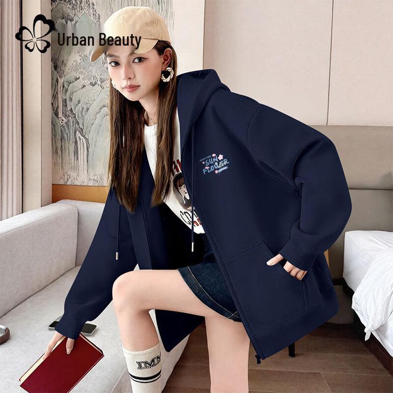 Women s Loose Fit Zip-Up Hooded Sweatshirt XL