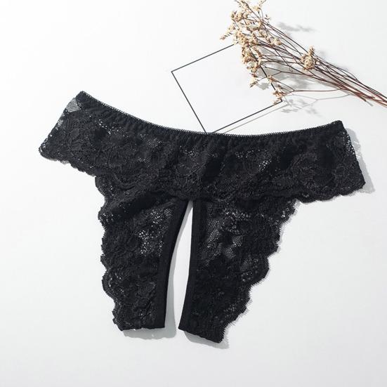 Women Briefs Lace Open Crotch Plus Size Pure Color Sweet G-string