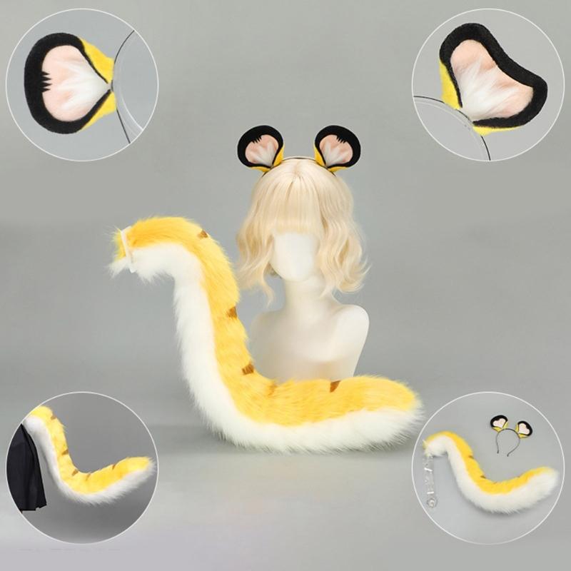 2Pcs Tigers Cats Wolf Foxes Tail Ears Headband Set Halloween Christmas Fancy-Party Costume Toy for Woman Men Cosplay