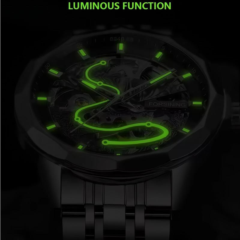 FORSINING Original Gold Skeleton Mechanical Man Watch Automatic Movement Clock Luxury Stainless Steel Men's Watches