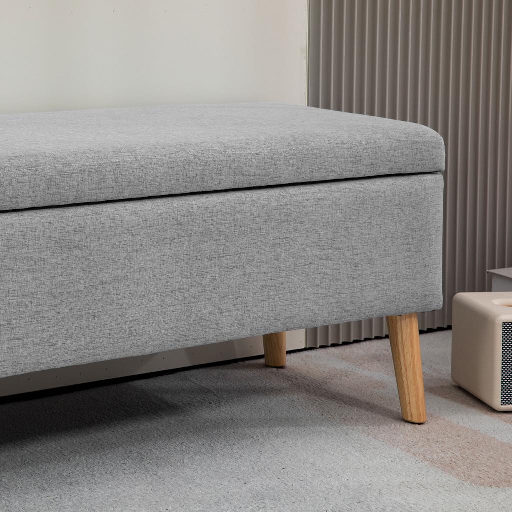 Upholstered Bench With Storage Space Linen Look Fabric Rubber Wood Legs Up To 220 Kg 110x39x45cm Gray