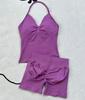 JYL Seamless Backless Two Piece Set Padded Halter Top Fitness Shorts
