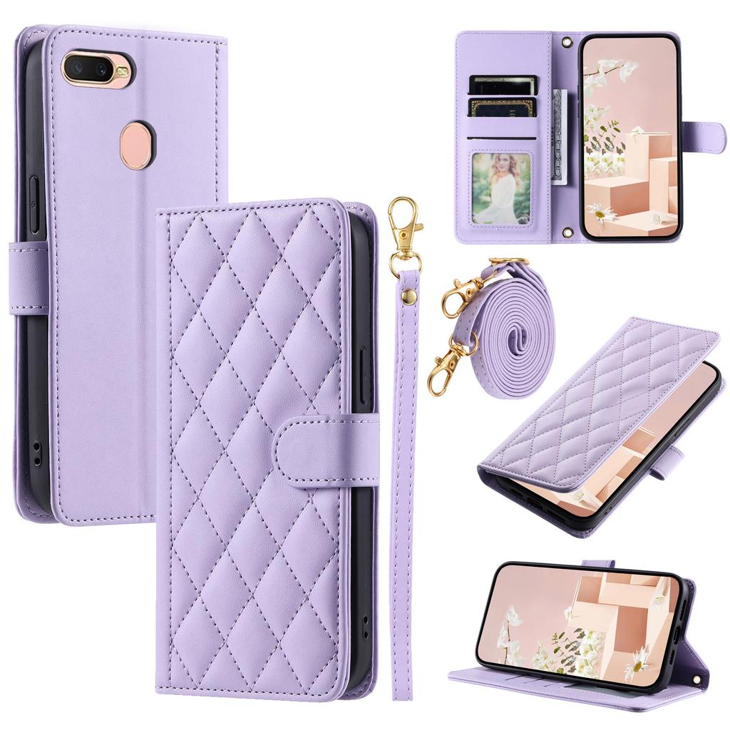 For OPPO A7/A5S/A7N/A12/A12S/A11K Crossbody Case Rhombus Grid Stand Phone Cover
