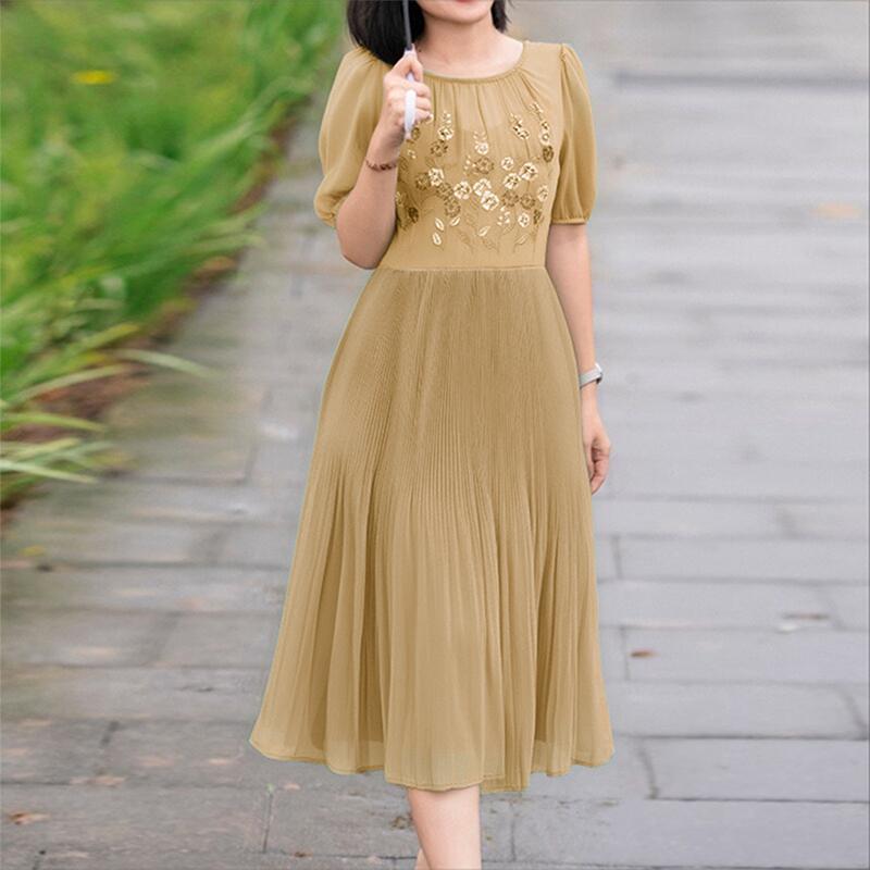 

ZANZEA Женское повседневное летнее платье с круглым вырезом и короткими рукавами, с вышивкой L хаки