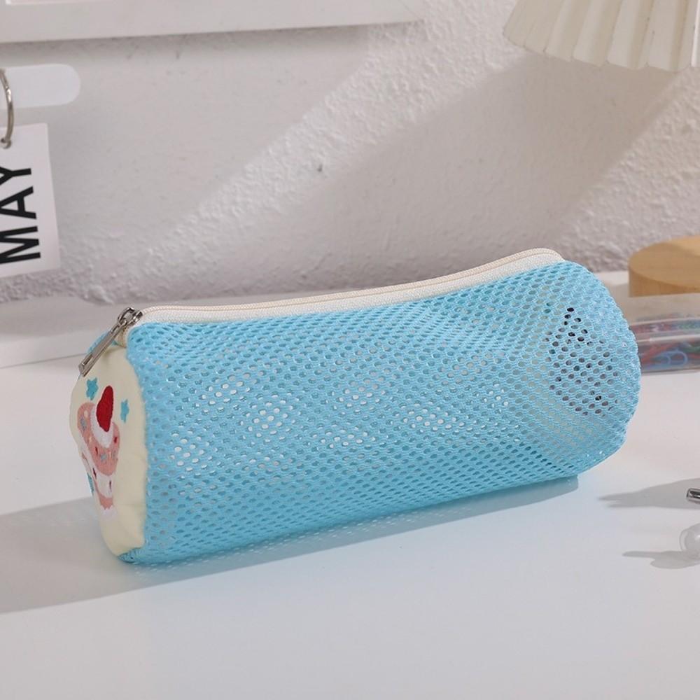 Large Capacity Cylinder Pencil Pouch Korean Style Stationery Bag Cake Embroidery Pen Bag School