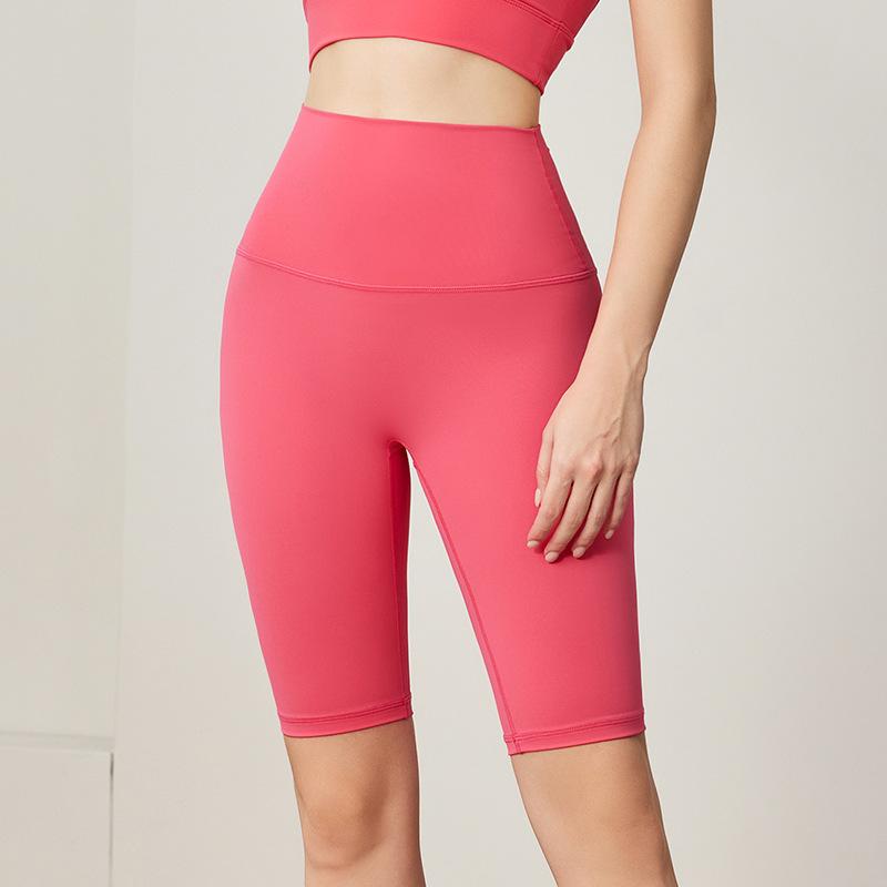 Sports shorts 2025 double-sided brocade nude fitness medium pants high waist slim peach hip sports five-point tight yoga pants women