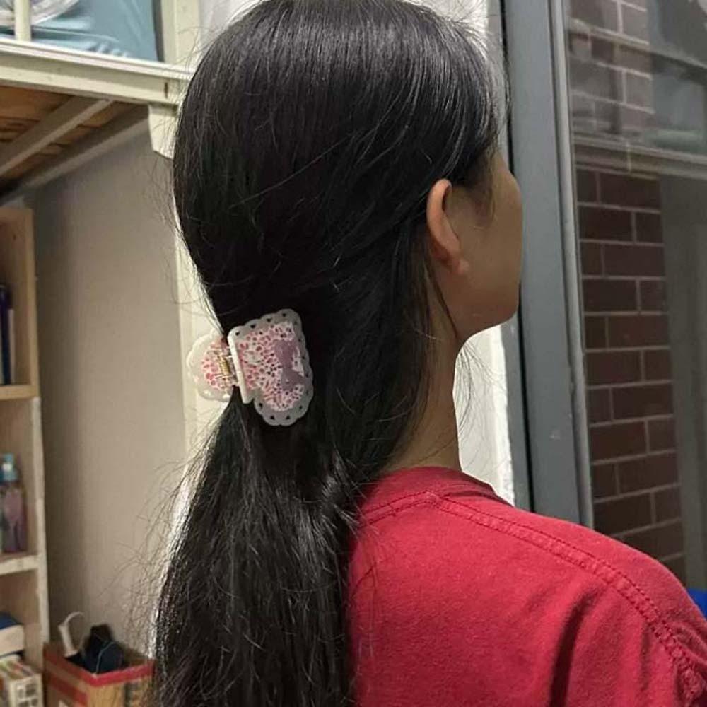 Stripe Heart Shark Clip Elegant Bow Hair Claw Fashion Acetic Acid Hair Claw Girls