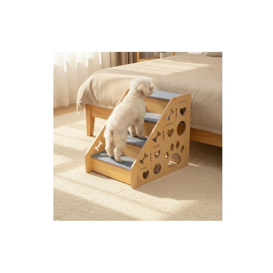 Wooden Pet Staircase Carpeted 4-Step Pet Stairs Dog Steps with Carpet Indoor Furniture Wide for Small Dogs, Bedside, Sofa