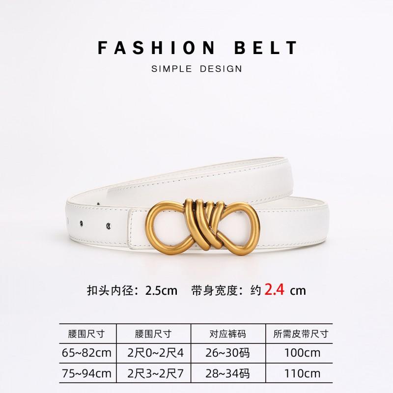 Womens Genuine Leather Belt With Zinc Alloy Buckle Slim 2.4cm Waistband Business Casual Outfits Adjustable 100/110cm