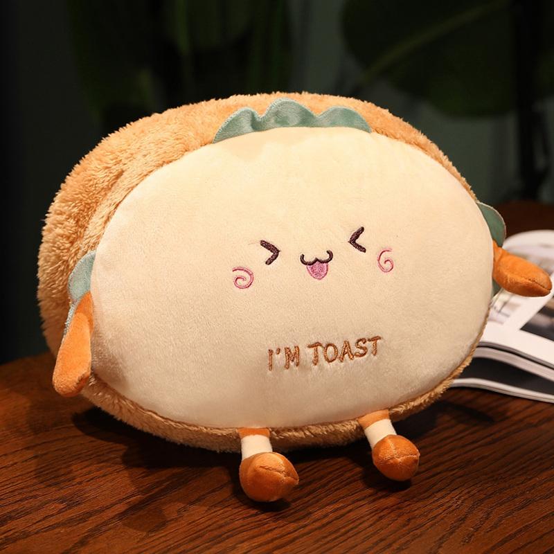 New  Kawaii Toast Bread Food Plush Toys Winter Handwarmer Stuffed Food Pillow Sofa Chair Cushion For Kids Xmas Birthday Gift