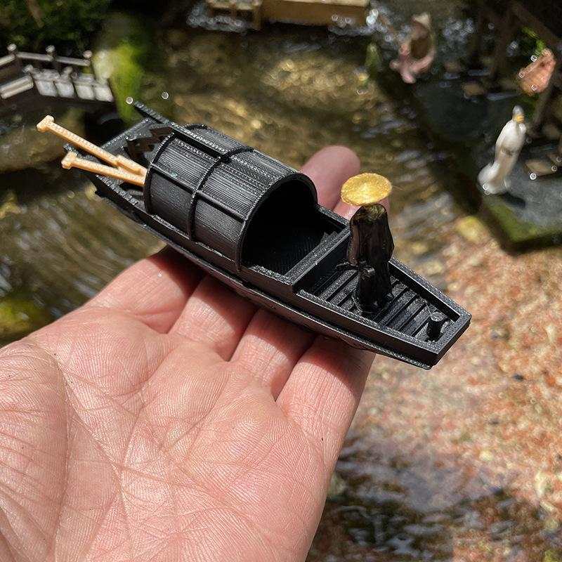 Floating Chinese Antique-Style Fishing Boat Model: Outdoor and Indoor Aquatic Landscape Decor