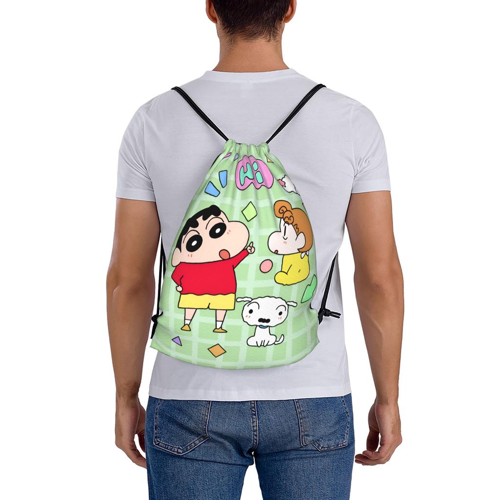 Custom Crayons Shins Chans Drawstring Backpack Bags Men Women Lightweight Cartoon Gym Sports Sackpack Sacks for Training