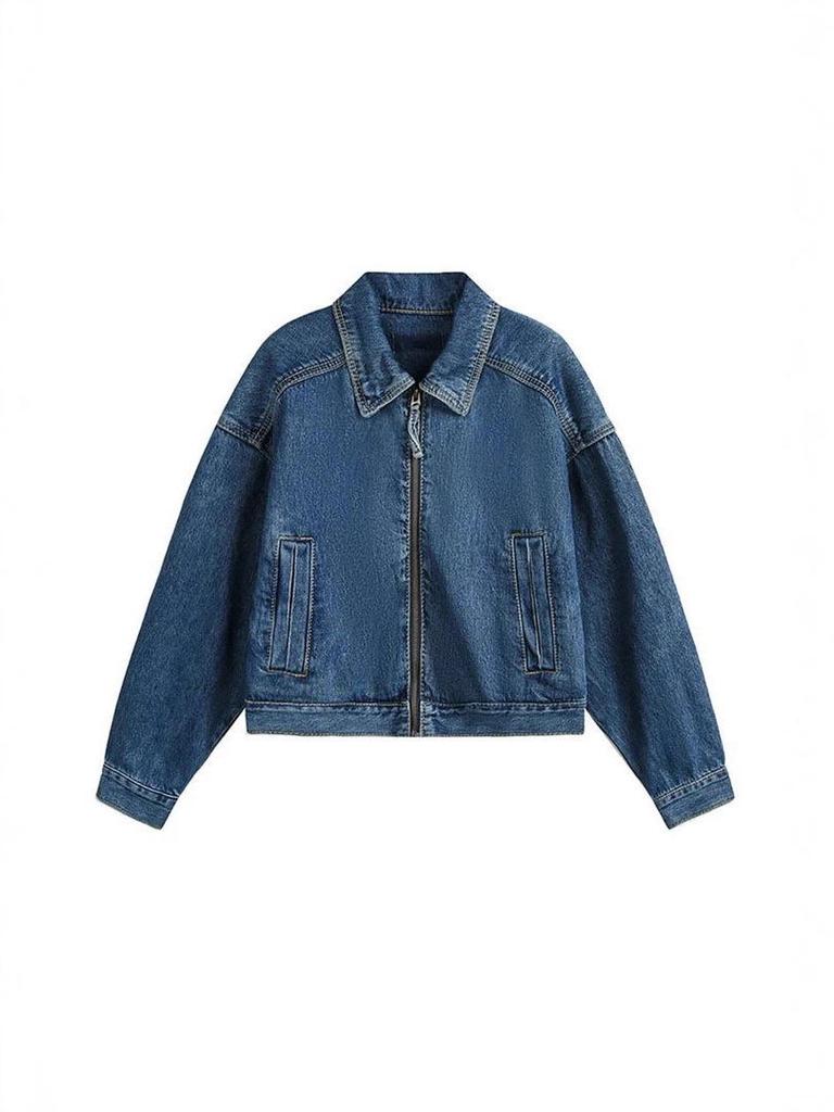 2025 Autumn Women's European & American Street Style Denim Jacket - Trendy Cotton Lapel with Long Sleeves