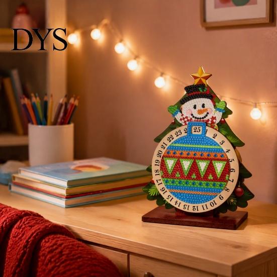 DIY Holiday Table Decor Christmas Rhinestone Painting Countdown Calendar, 25 Days Rotating Gemstone Decoration Tree Advent Wooden Tabletop Ornament