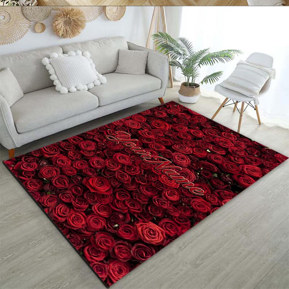Rose Customize Text Floor Mat Design for Study room Balcony Entryway Hallway Anti-slip Rug Anime Office Decor Perfect Birthday/Christmas Gift Idea