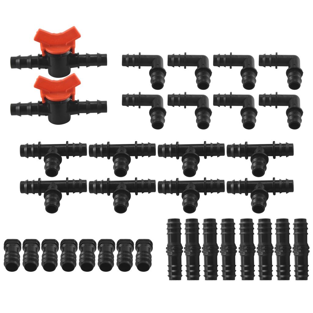 Irrigation Fittings Kit, Irrigation Barbed Connectors For 34 Piec Irrigation Water Hose Connector