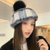 New Autumn and Winter Plush Beret Korean Cute Fur Ball Hat for Women Fashion Versatile Octagonal Hat Windproof and Warm Hat