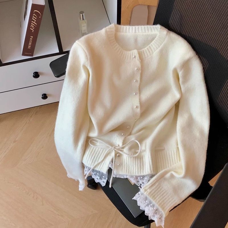 Women S Long Sleeve Lace Trim Korean Style Loose Sweater