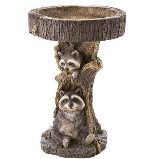 Garden Decor: Little Raccoon Resin Figurine with Bird Ornament
