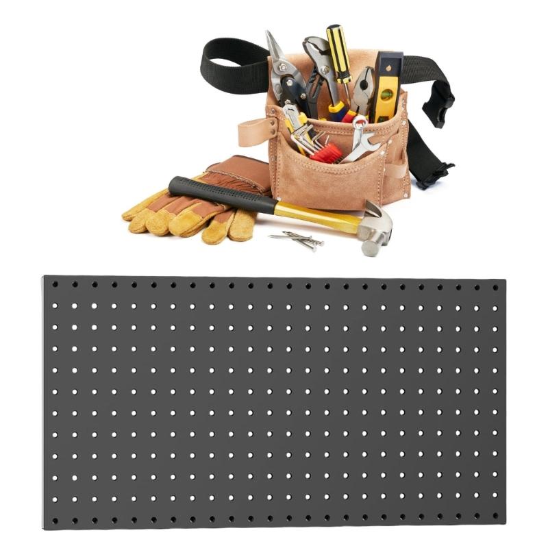 Set of 2 Rusts Resistant Metal Pegboard Wall Panels With Pre Drilled Holes For Wall Mounted Tool Accessories Organizers