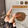 Vintage bezrámové čtvercové brýle s minusovými dioptriemi Nová móda Fotochromatické brýle pro krátkozrakost Ženy Muži Sluneční brýle proti modrému světlu