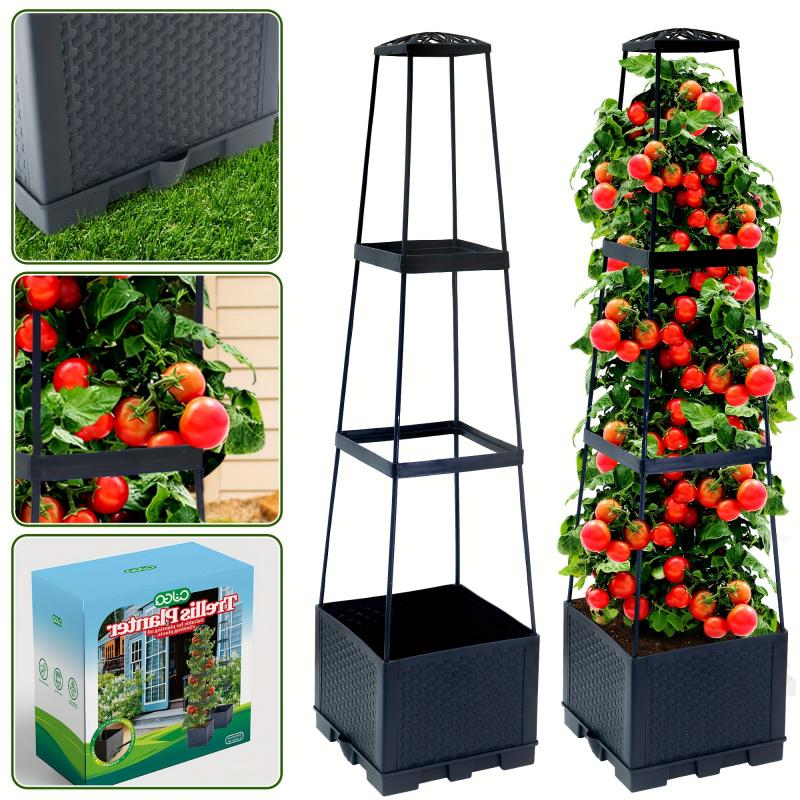 44.8Inch Tomato Planting Box with Climbing Frame Self-Watering Trapezoidal Support Tomato Cage for Courtyard Balcony Climbing Pl