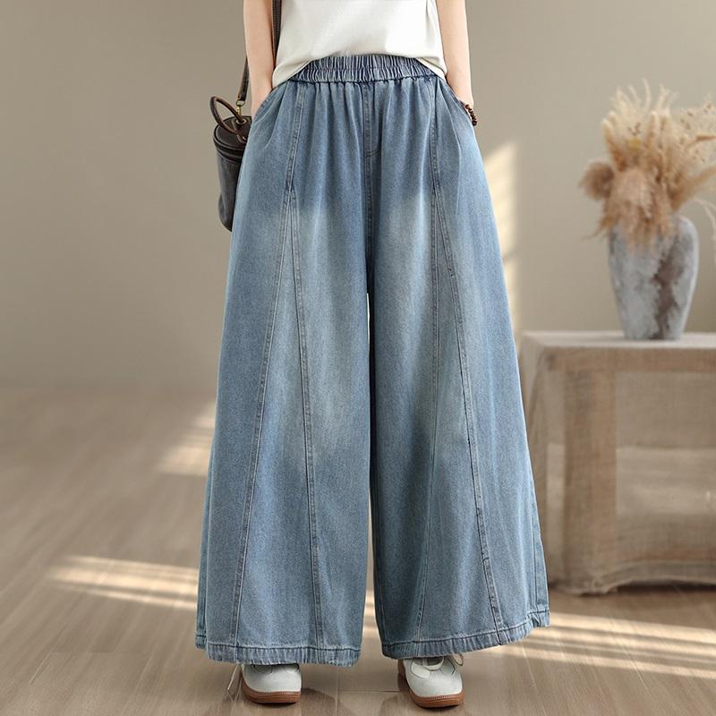 plus size Vintage high waist casual loose long Women spring summer autumn jeans denim wide leg Pants