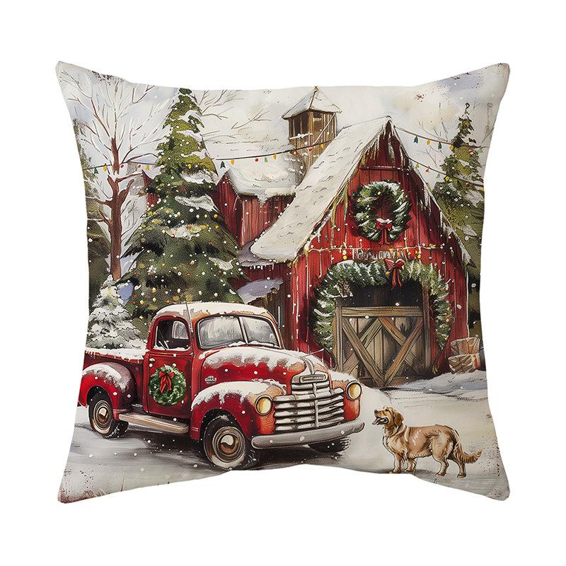 New Christmas Pillow Cover Super Soft Short Plush Printed Sofa Decorative Cushion Cover Home Cushion