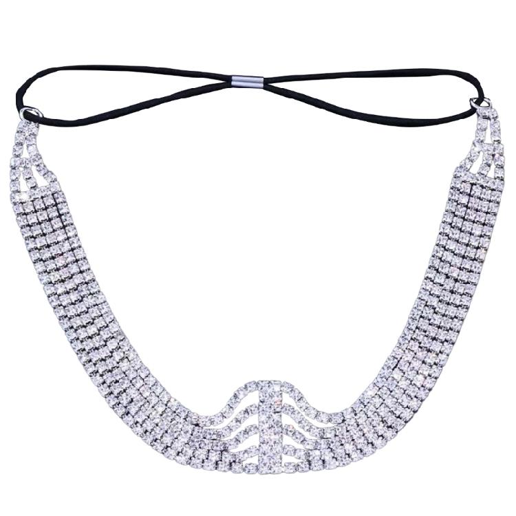 Элегантная повязка на голову со стразами Эластичная повязка на голову Музыкальный фестиваль Головные украшения Девичник Повязка на голову 1 серебряный