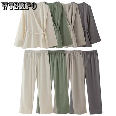 Women's Set Fashion Female Trousers Spring Summer Double Placket Kimono Style Top for Women Casual Chic Women Suit