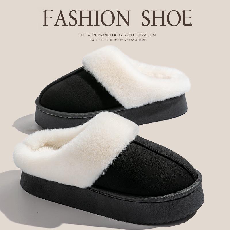 Women's Non-Slip Waterproof Thick-Soled Cotton Slippers – Cozy Furry Design for Autumn/Winter Maternity & Men's Wear