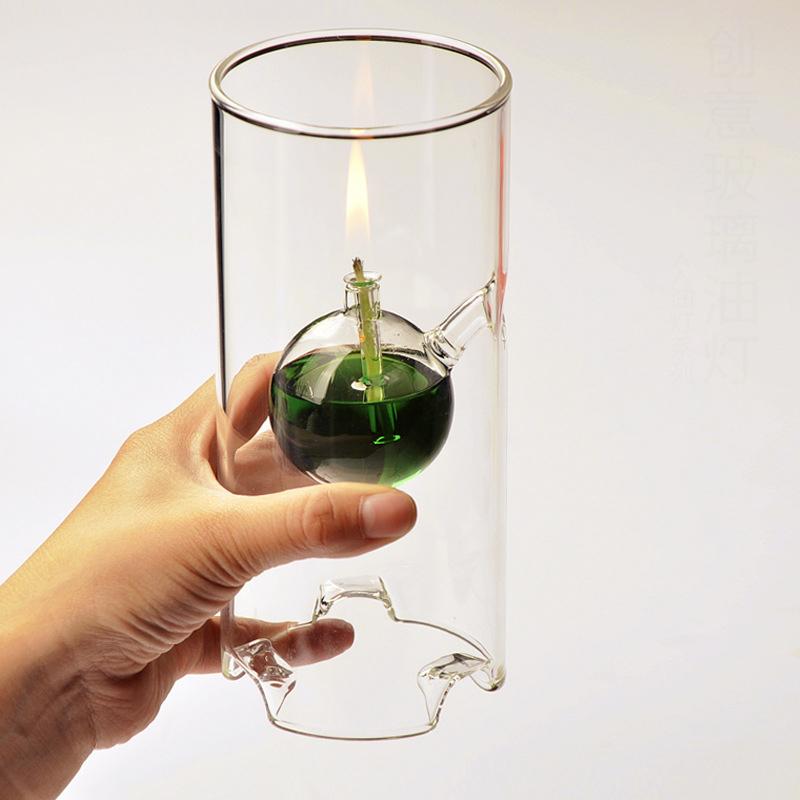 Oil Lamp Chimney Clear Glass Oil Burner Windproof Heat-Resistant Lamp Shade Portable Candle Holder For Bar Dining Room No Fuel