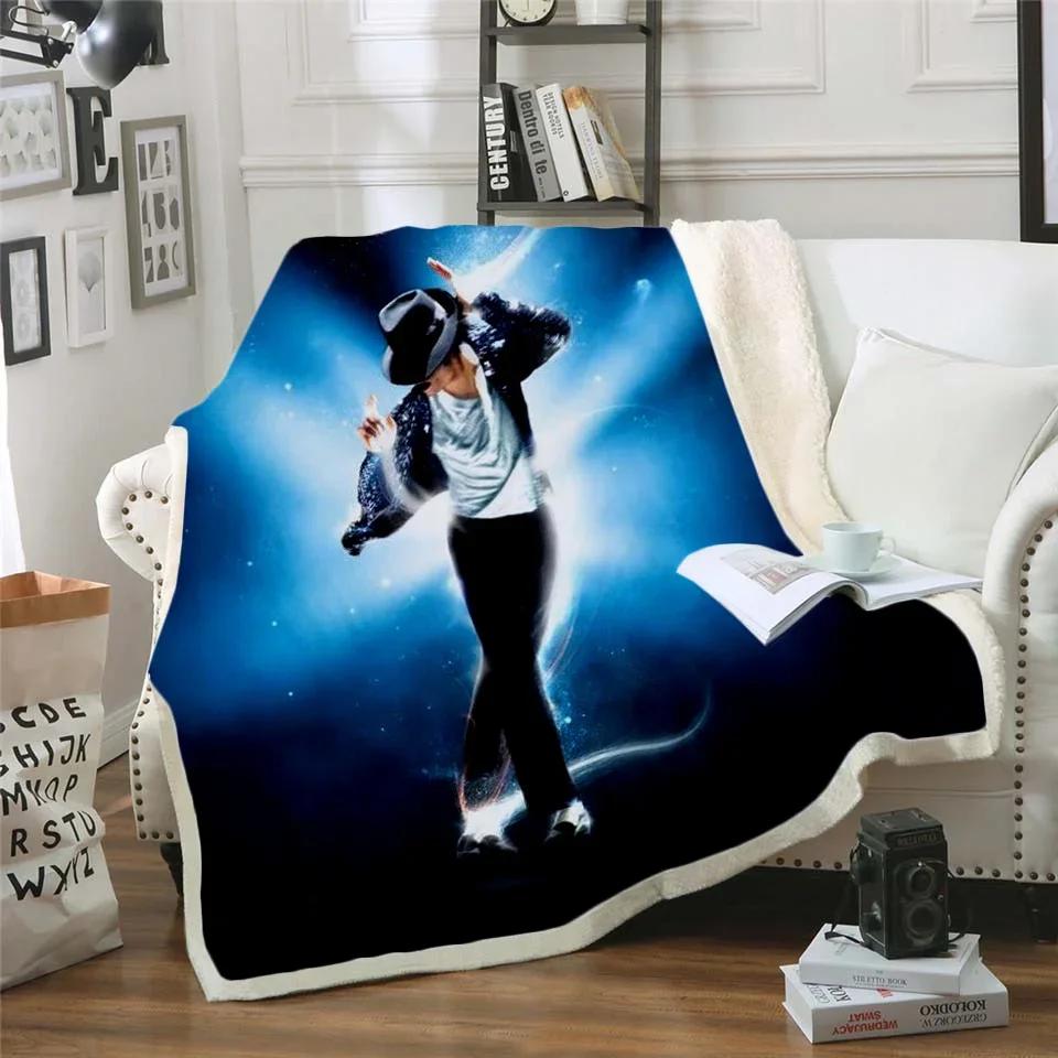 Coperta in Pile Stampata 3D di Michael Jackson per Letti Trapunta Spessa Copriletto alla Moda Coperta Sherpa per Adulti Bambini Adolescenti 100x150cm