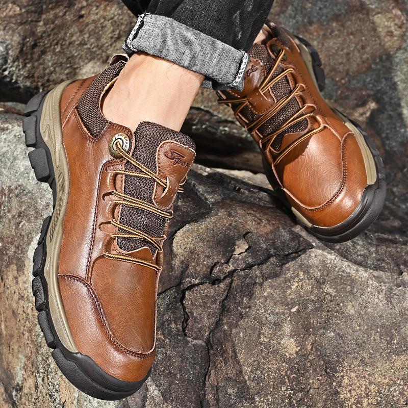 Fashion Men's Genuine Leather Shoes lace up soft Cowhide Elastic Light Fashion Business Casual Shoes Men Walking Non-slip Male Shoes Man