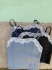 Hong Kong Retro Spliced Lace-Trim Denim Bustier Top for Women