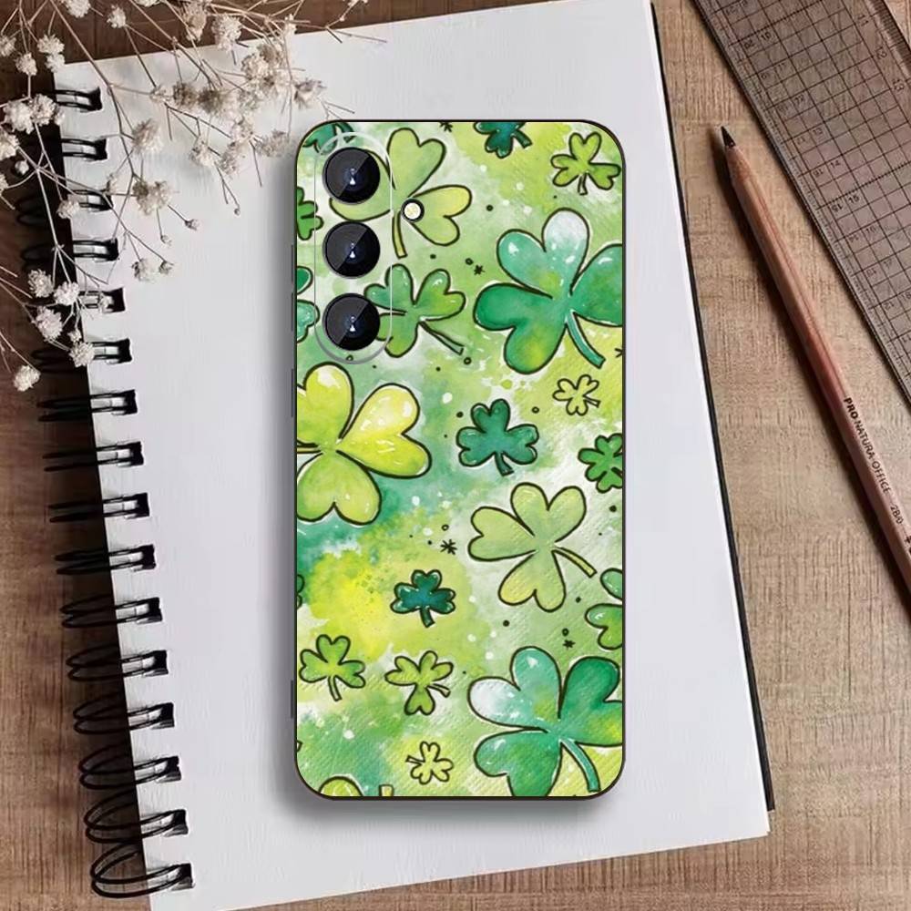 Lucky-Four-leaf Clover Phone Case For Samsung Galaxy A73,A21s,A22,A31,A52,A53,A71,A41Soft Black Shell