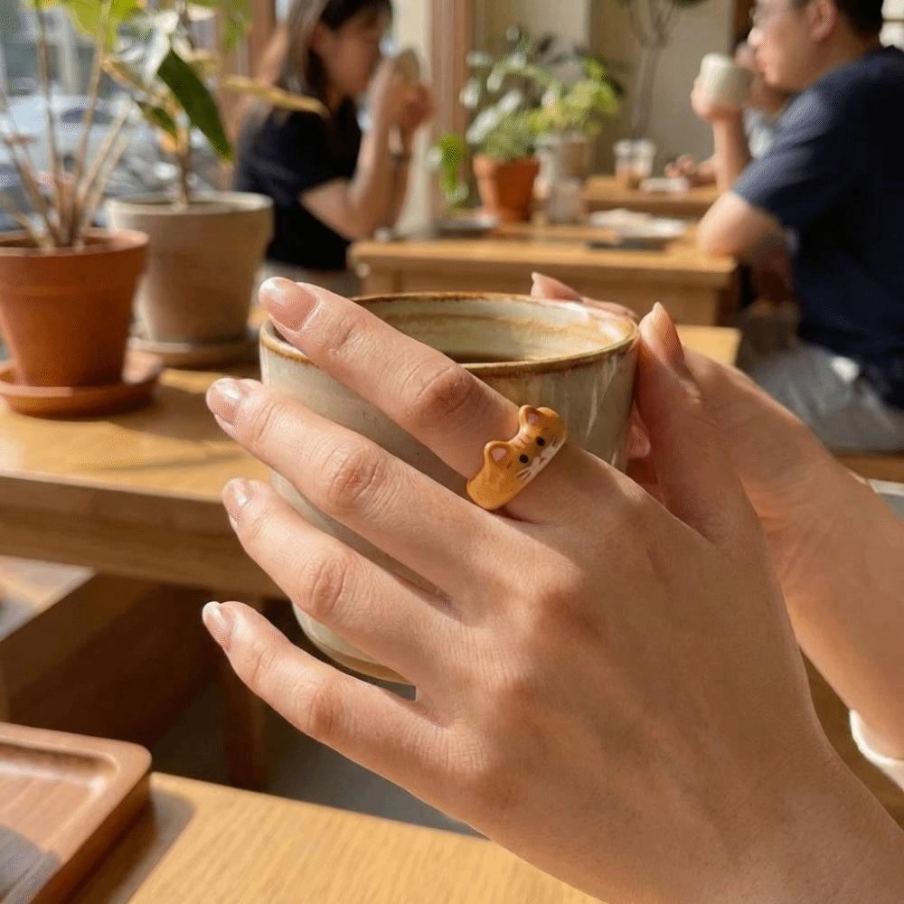 Unique Design Cartoon Ragdoll Cat Ring Creative Design Finger Ring Gift Resin Ring Teenager