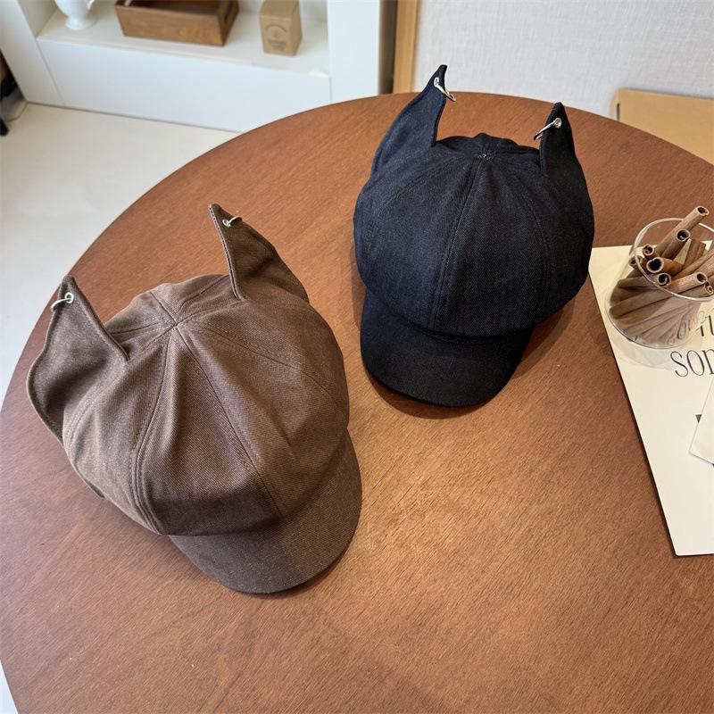 Stylish Personality Cute Cat Ears Newsboy Hat Children Spring and Autumn Street Show Face Little Peaked Hat Ins