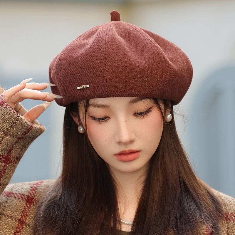 Korean Style Hat for Women In Autumn and Winter New Retro Beret Casual All Match Octagonal Hat Big Head Circumference Showing Face Small Painter Hat