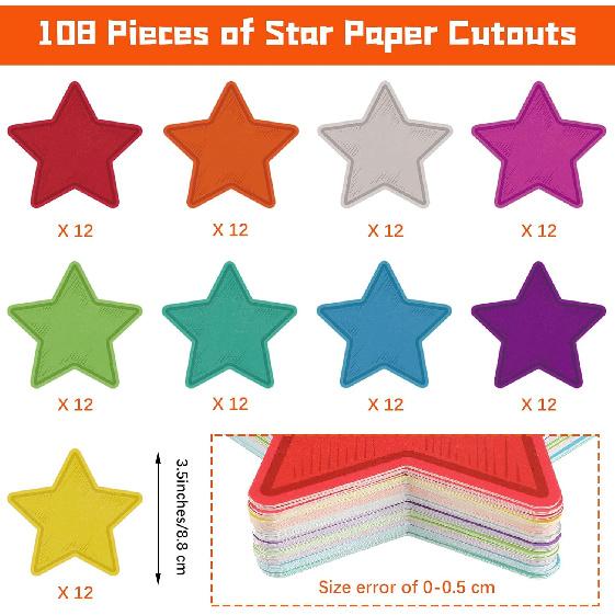 Seajan 108 Pcs Star Cutouts for Bulletin Board Chalkboard Paper Star Cutouts Decor Assorted Colors Star Accent for DIY Craft Projects Rustic Party